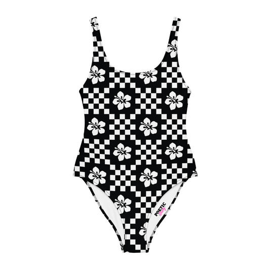 Checkerboard Hibiscus Flower Summer Swimsuit Bathing Costume Swimwear