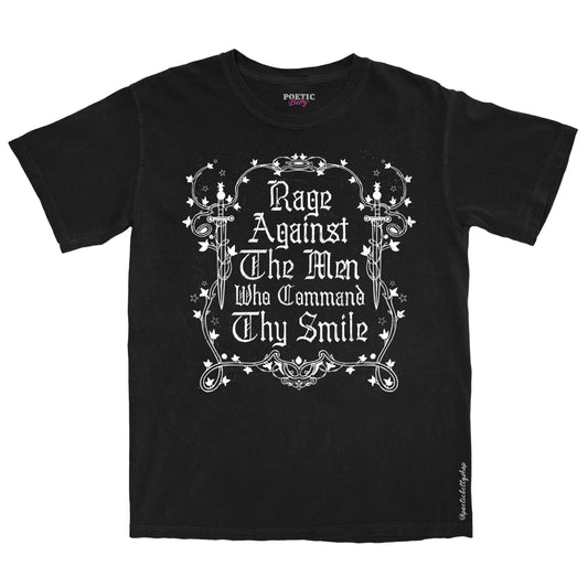 Rage Against The Men Who Command Thy Smile Medieval Feminist T-Shirt Black Unisex