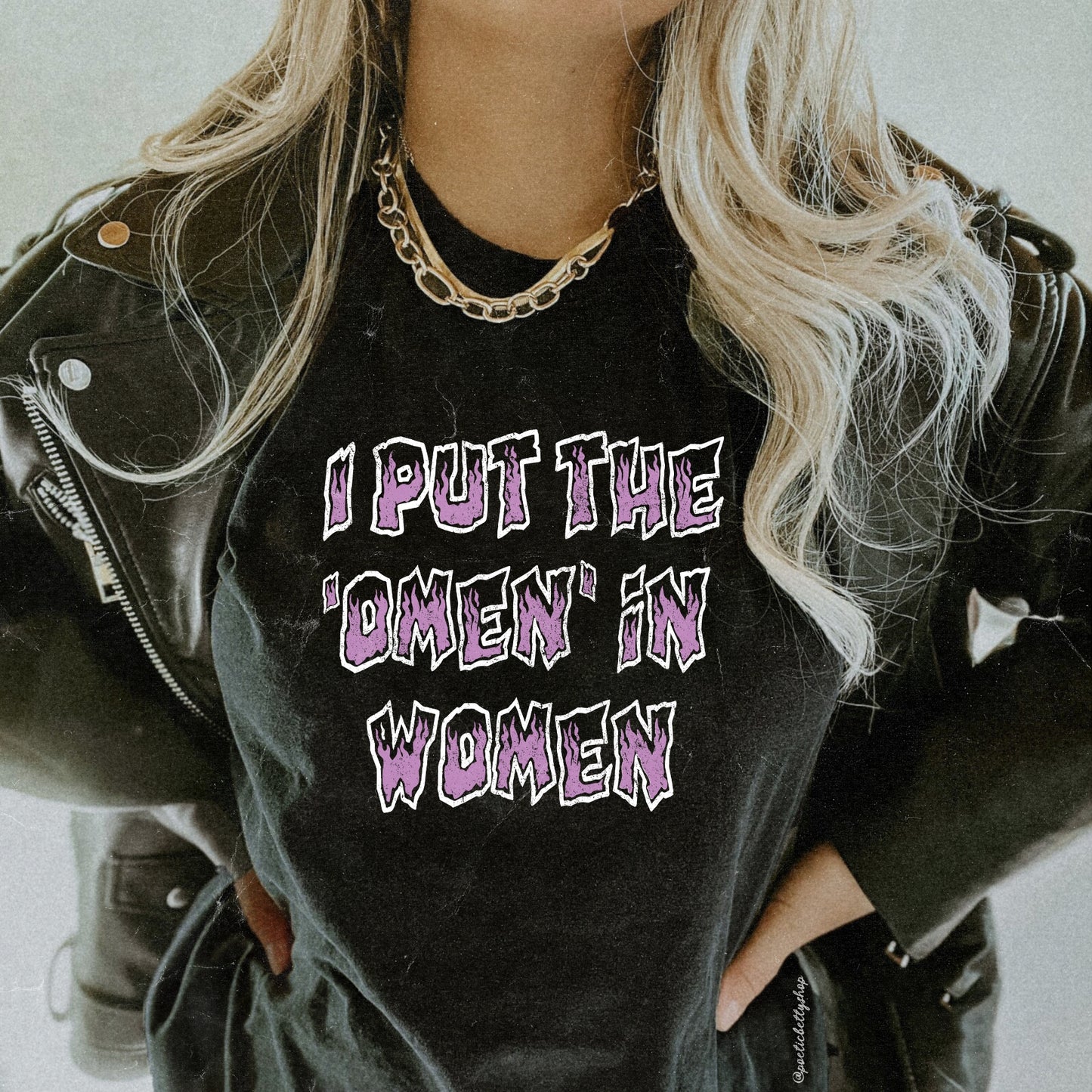 I Put The Omen in Women Feminist Horror T-Shirt Black Unisex