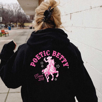Poetic Betty™ Retro Cowgirl Betty Unisex Pink Pullover Hoodie Front & Back Print