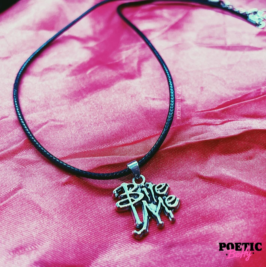 Bite Me Vampire Antique Charm Spike Inspired Cord Necklace