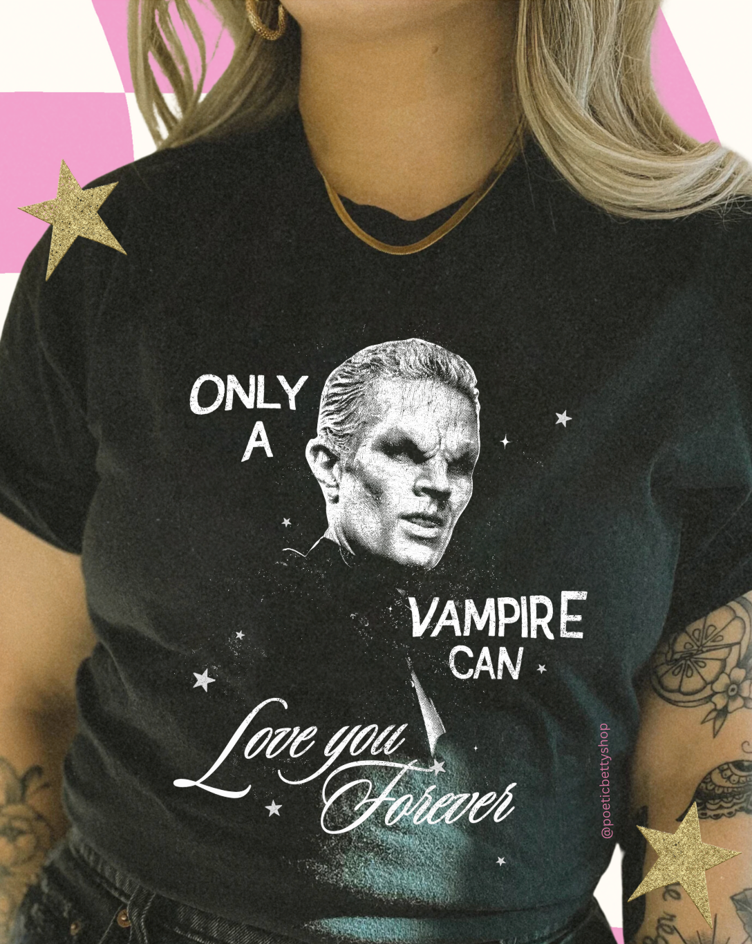 Spiked Only A Vampire Can Love You Forever T-Shirt 100% Cotton Black