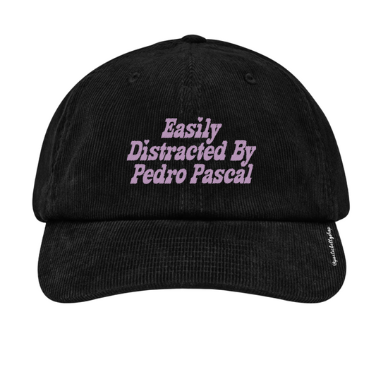 Easily Distracted By Pedro Pascal Organic Corduroy Black Embroidered Cap - The Original!