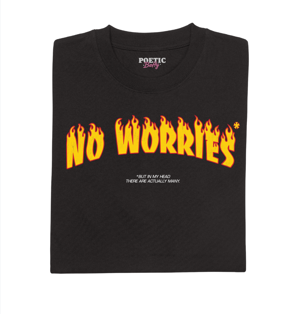 No Worries Flames Vintage Black T-Shirt