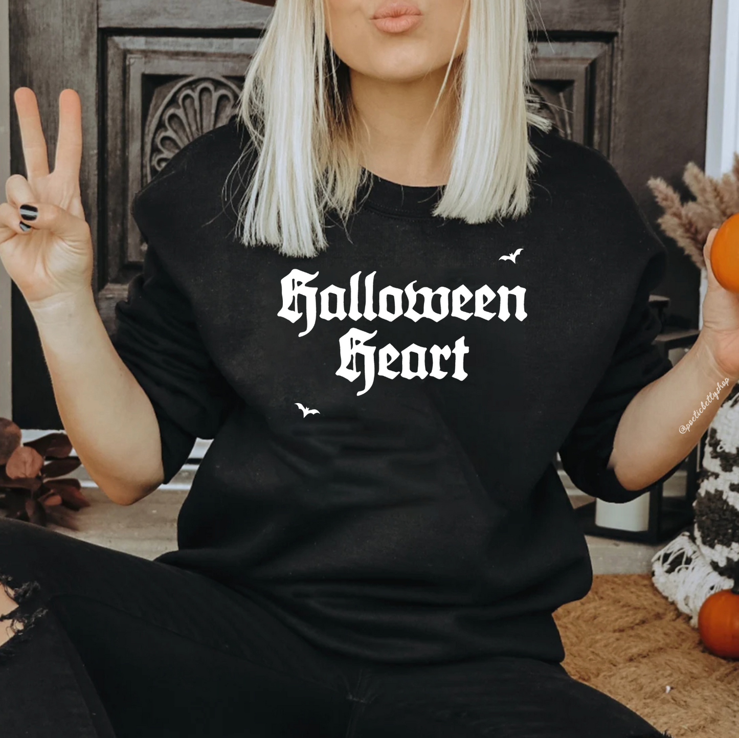 Halloween Heart October 31st Blackletter Spooky Crew Neck Sweatshirt