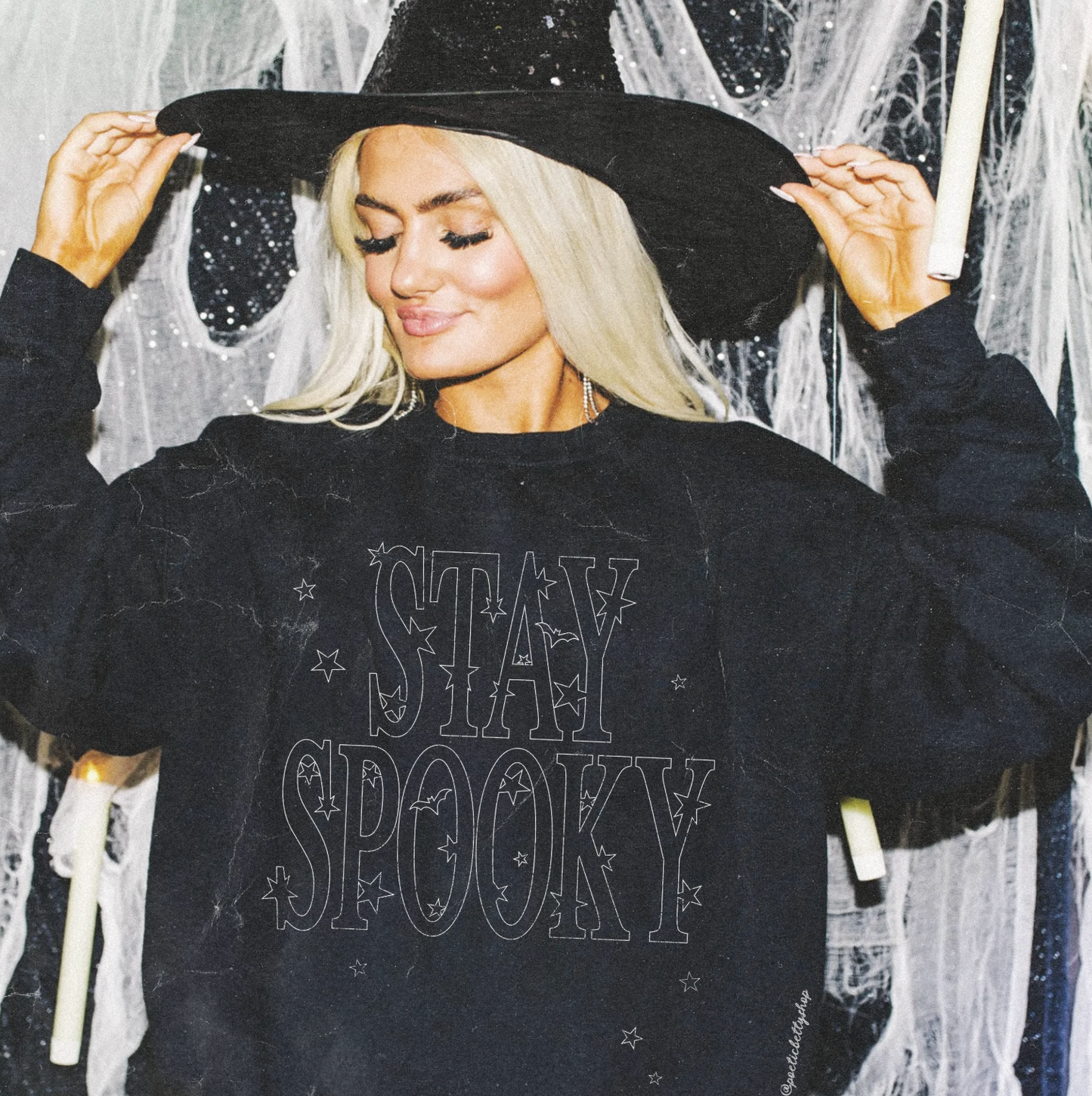 Stay Spooky Halloween Stars Black Crew Neck Sweatshirt