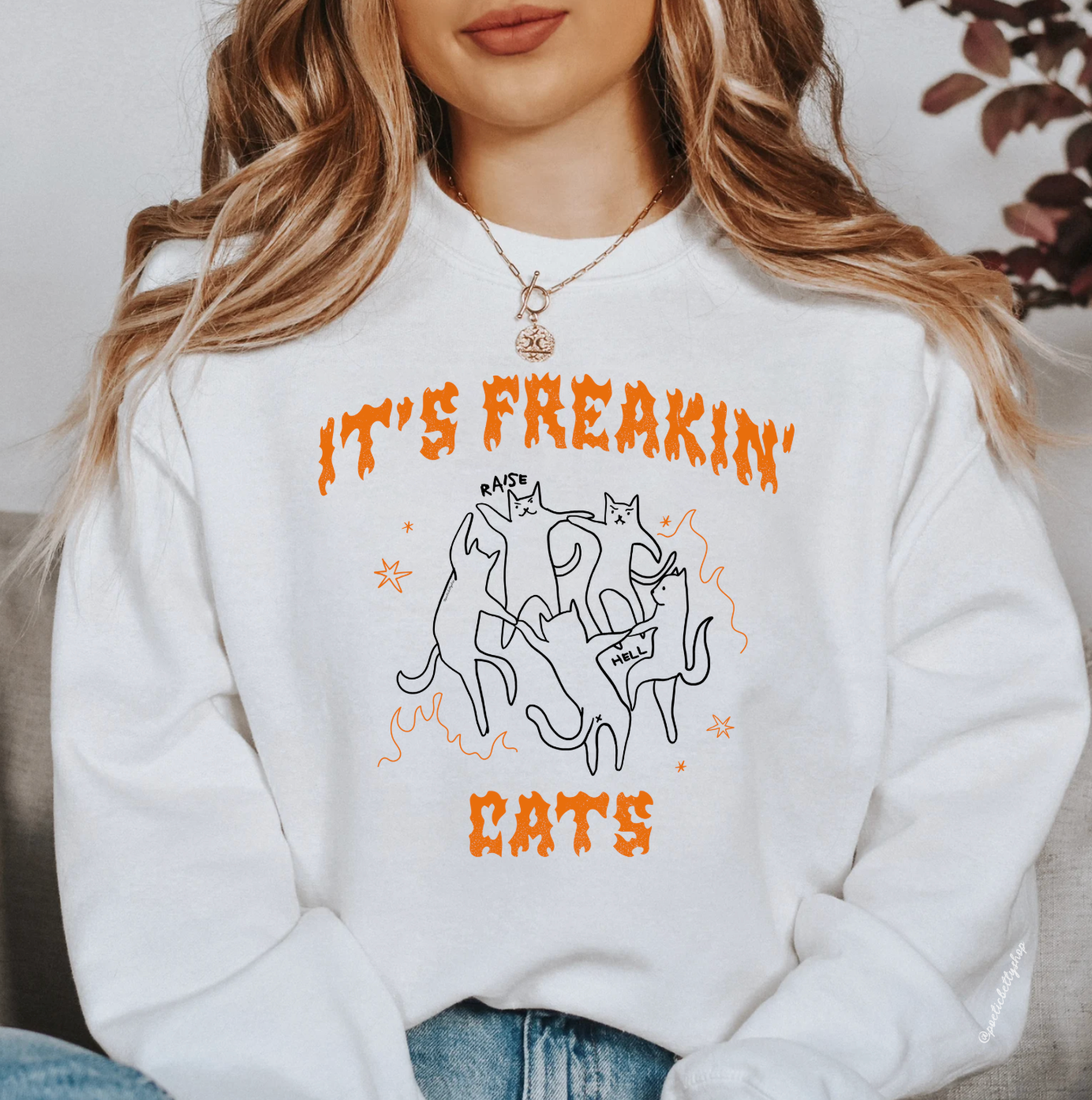 It's Freakin' Cats! Halloween Feline Raise Hell Crew Neck Sweatshirt