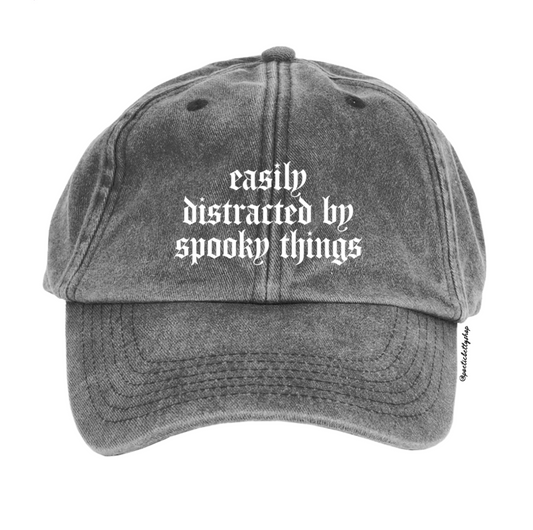 Easily Distracted By Spooky Things Vintage Black Embroidered Cap