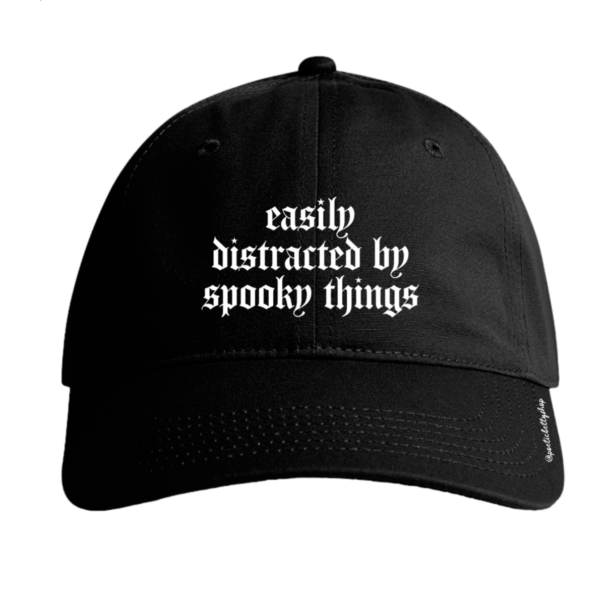 Easily Distracted By Spooky Things Vintage Black Embroidered Cap