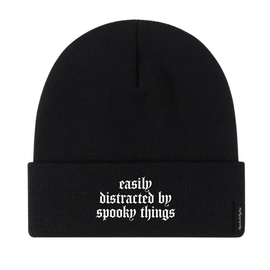 Easily Distracted By Spooky Things Embroidered Cuffed Knit Beanie Unisex