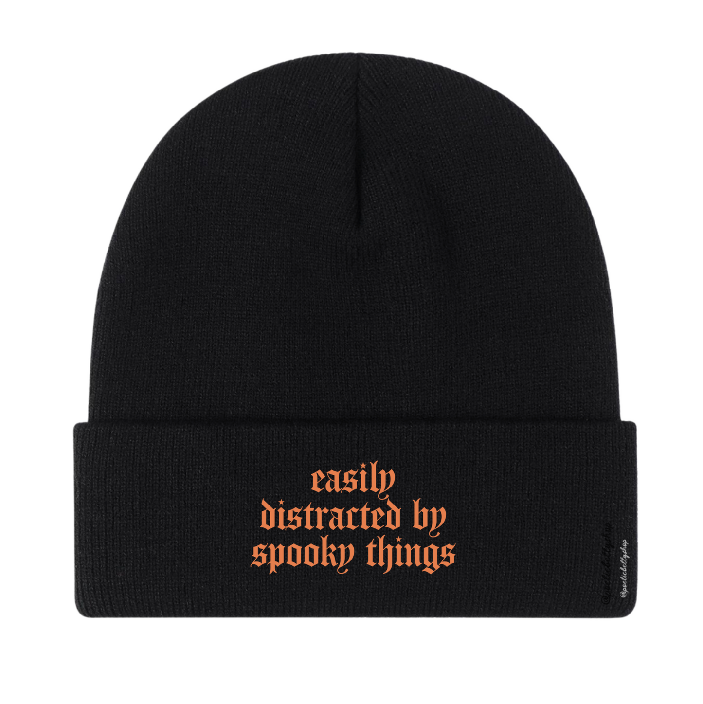 Easily Distracted By Spooky Things Embroidered Cuffed Knit Beanie Unisex