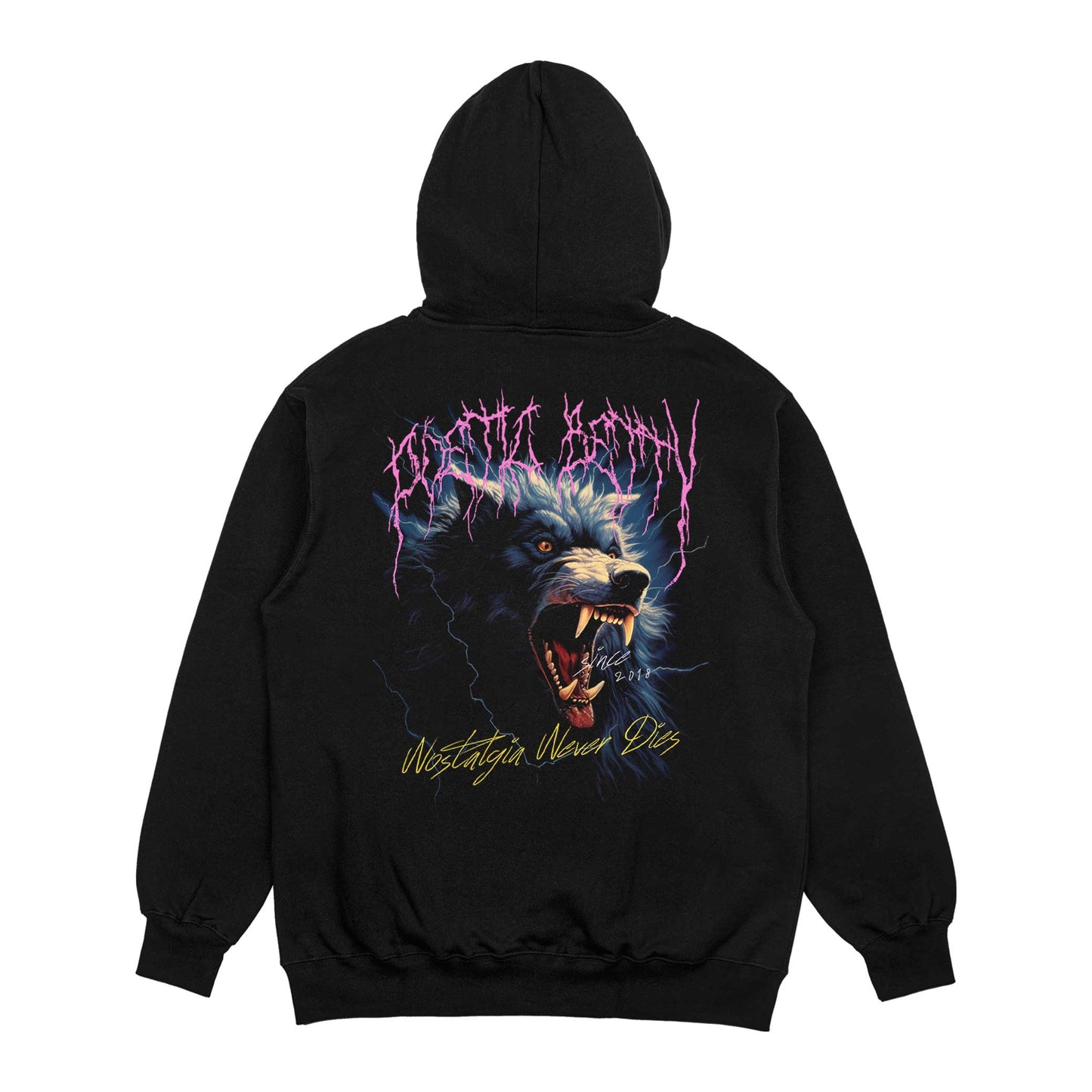 Poetic Betty™ She Wolf Metalcore 80s Vintage Inspired Unisex Pullover Hoodie Front & Back Print