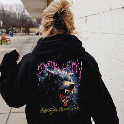 Poetic Betty™ She Wolf Metalcore 80s Vintage Inspired Unisex Pullover Hoodie Front & Back Print