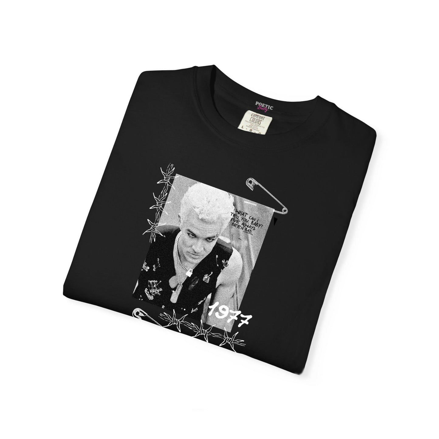 Spike Safety Pin Up Idol Vintage Style Buffy Inspired White Cotton T-Shirt