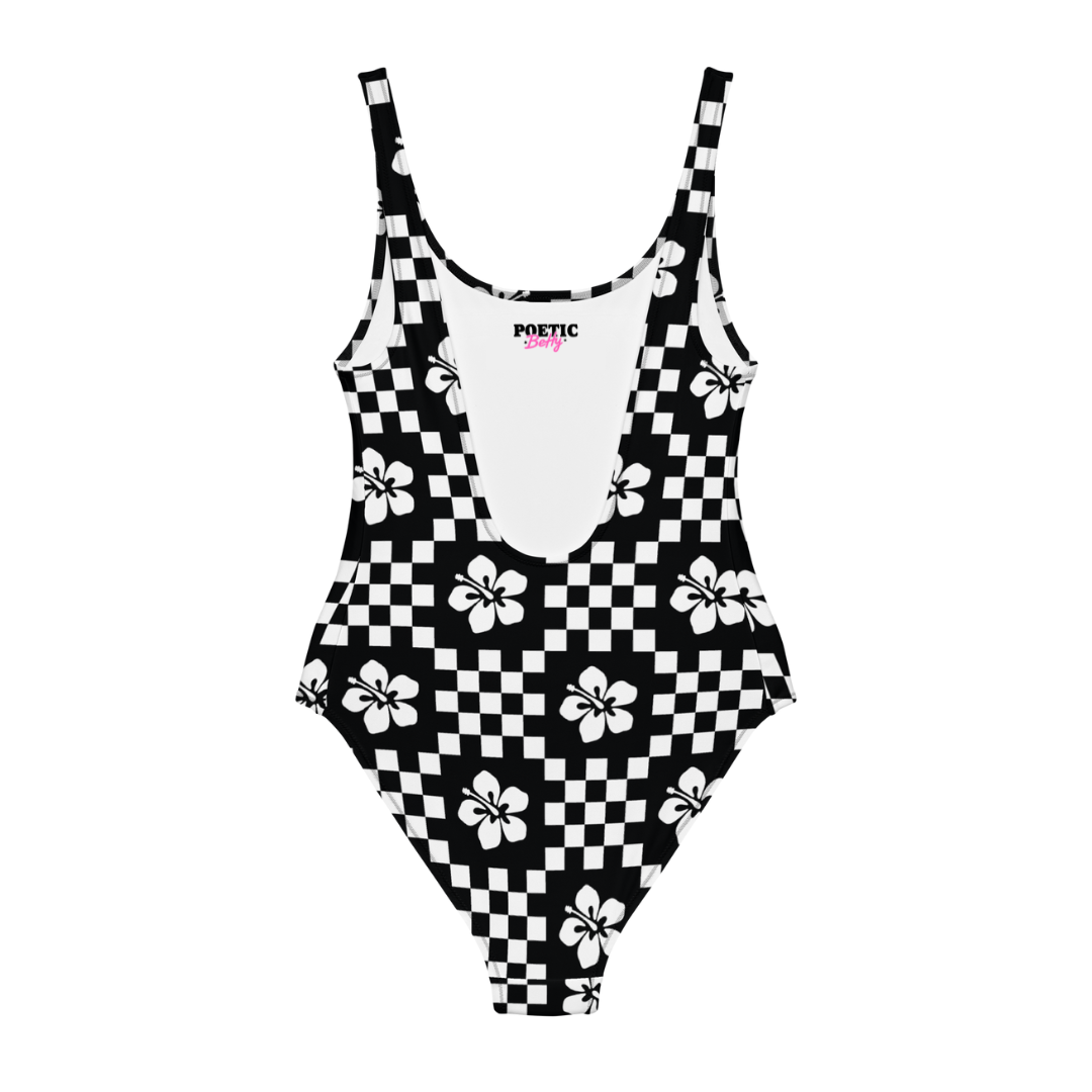 Checkerboard Hibiscus Flower Summer Swimsuit Bathing Costume Swimwear