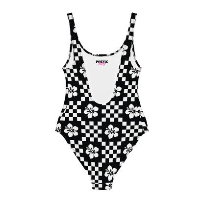 Checkerboard Hibiscus Flower Summer Swimsuit Bathing Costume Swimwear
