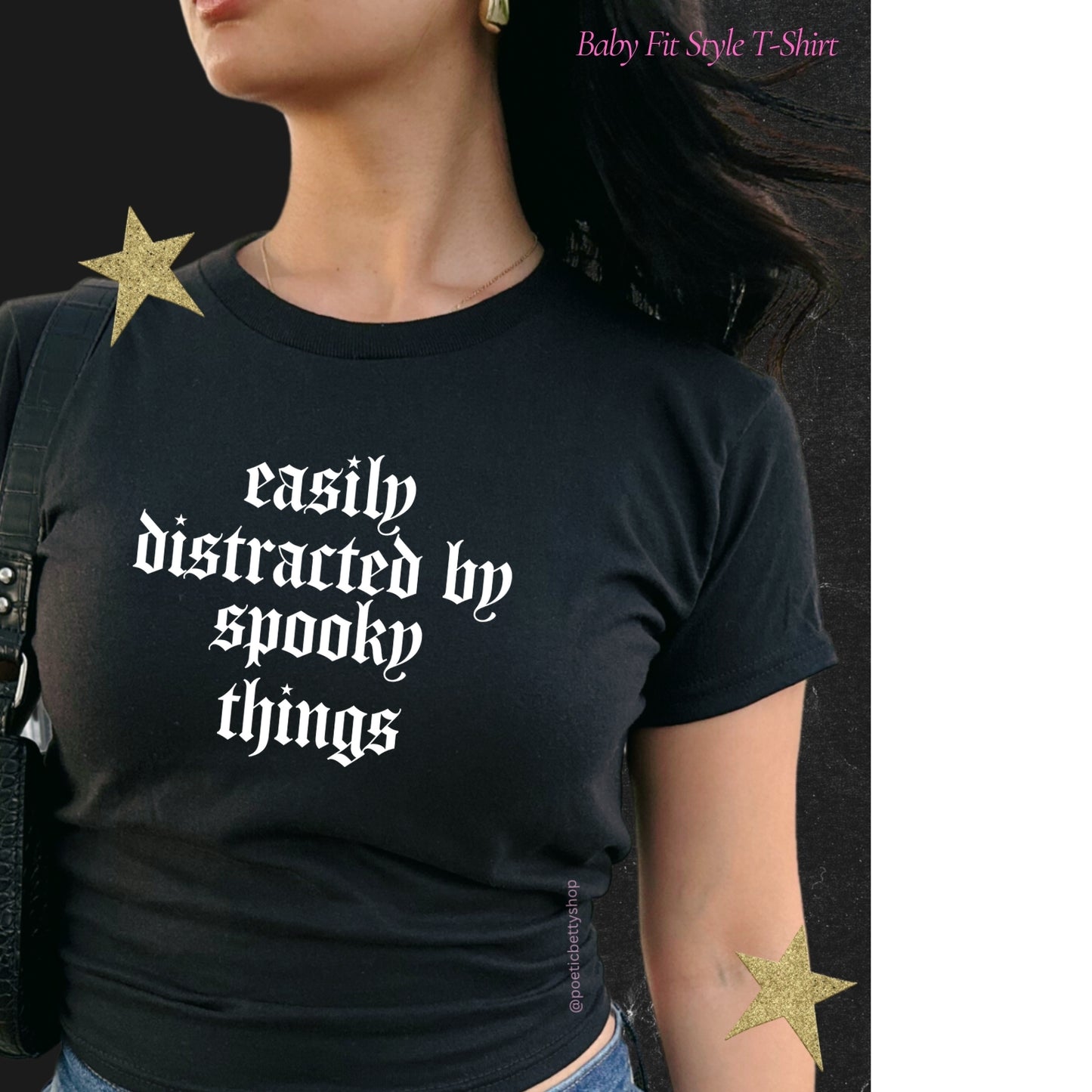 Easily Distracted By Spooky Things Halloween Black Women's Baby Tee