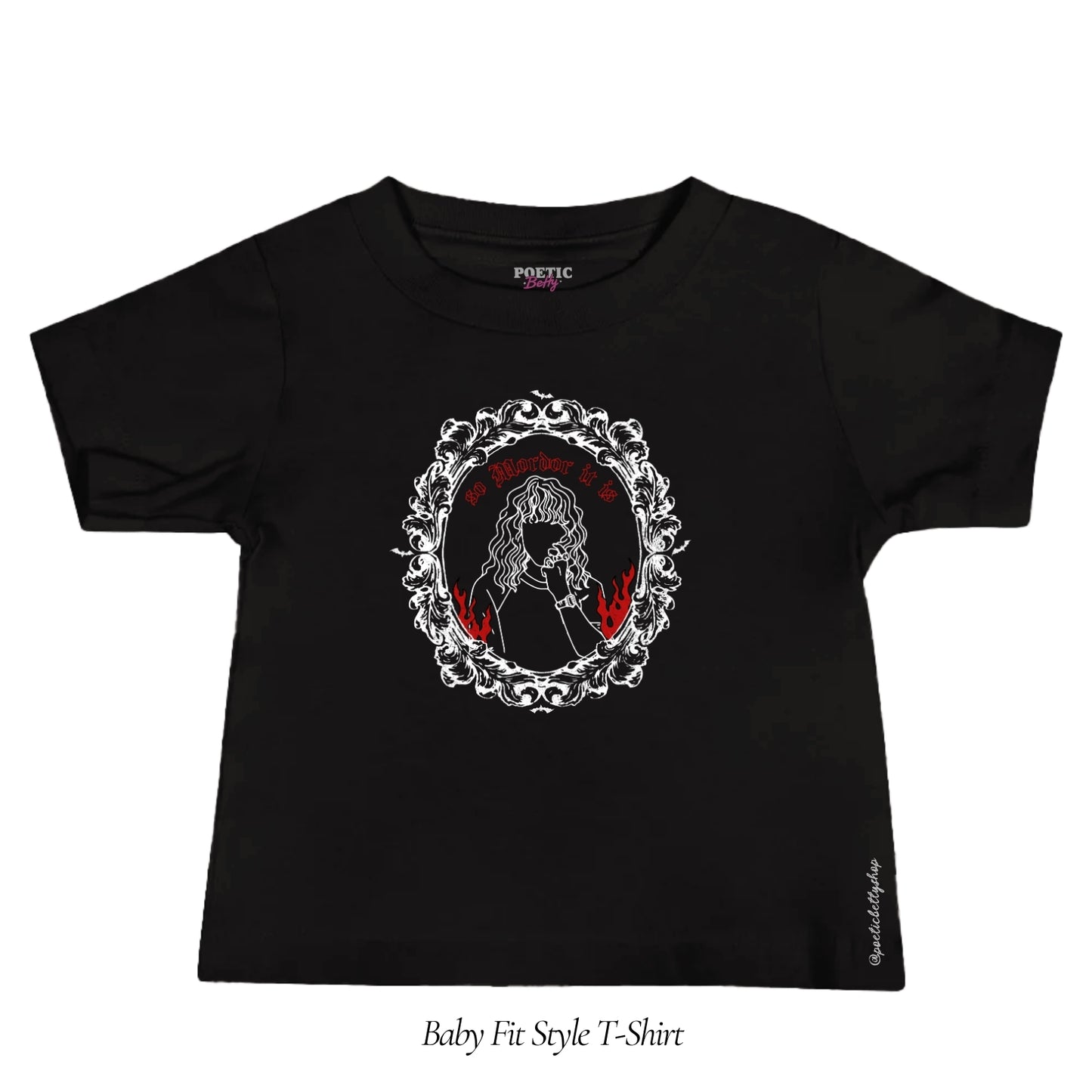 The Shire is burning, So Mordor It is Halloween Red Flames Frame Women's Baby Tee