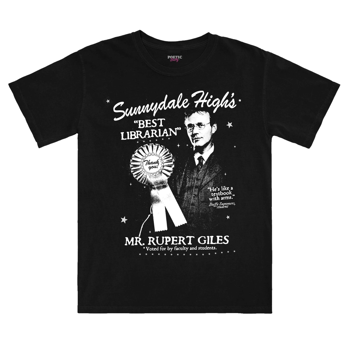 Rupert Giles Best Librarian Award Buffy Vintage Style Black Cotton T-Shirt
