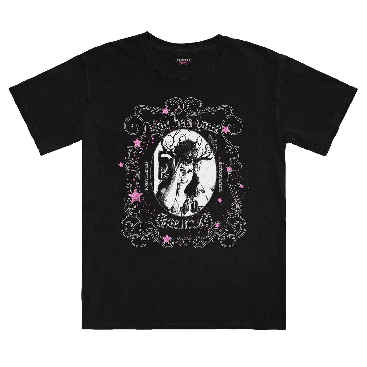Patricia's Sunset Cocktails Qualms Black Cotton T-Shirt