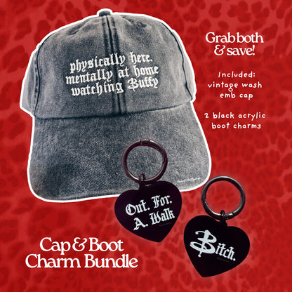 Buffy Bundle: Out For A Walk Buffy Boot Charms & Mentally Embroidered Cap
