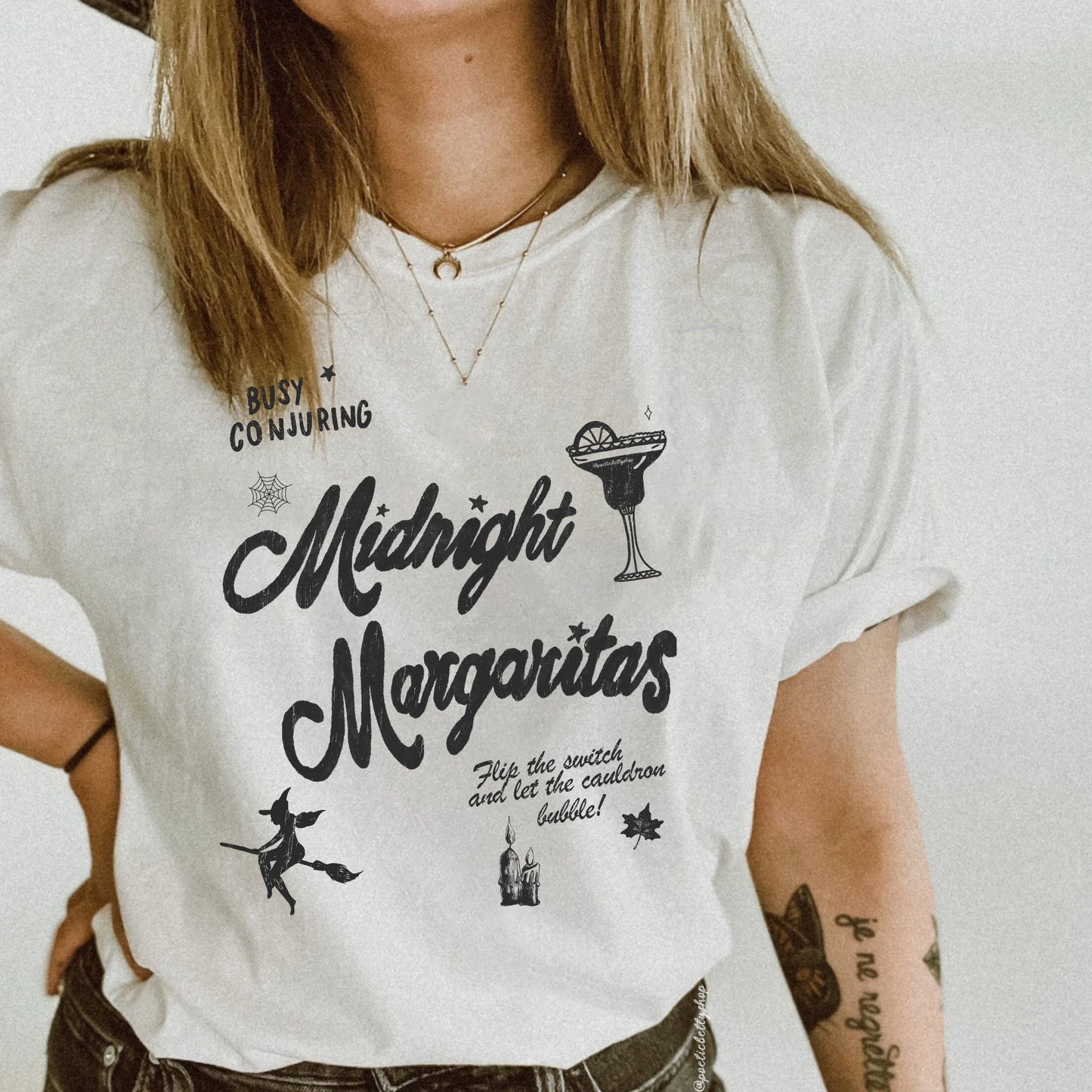 Midnight Margaritas Practical Magic Witches Spooky Vintage T-Shirt Unisex