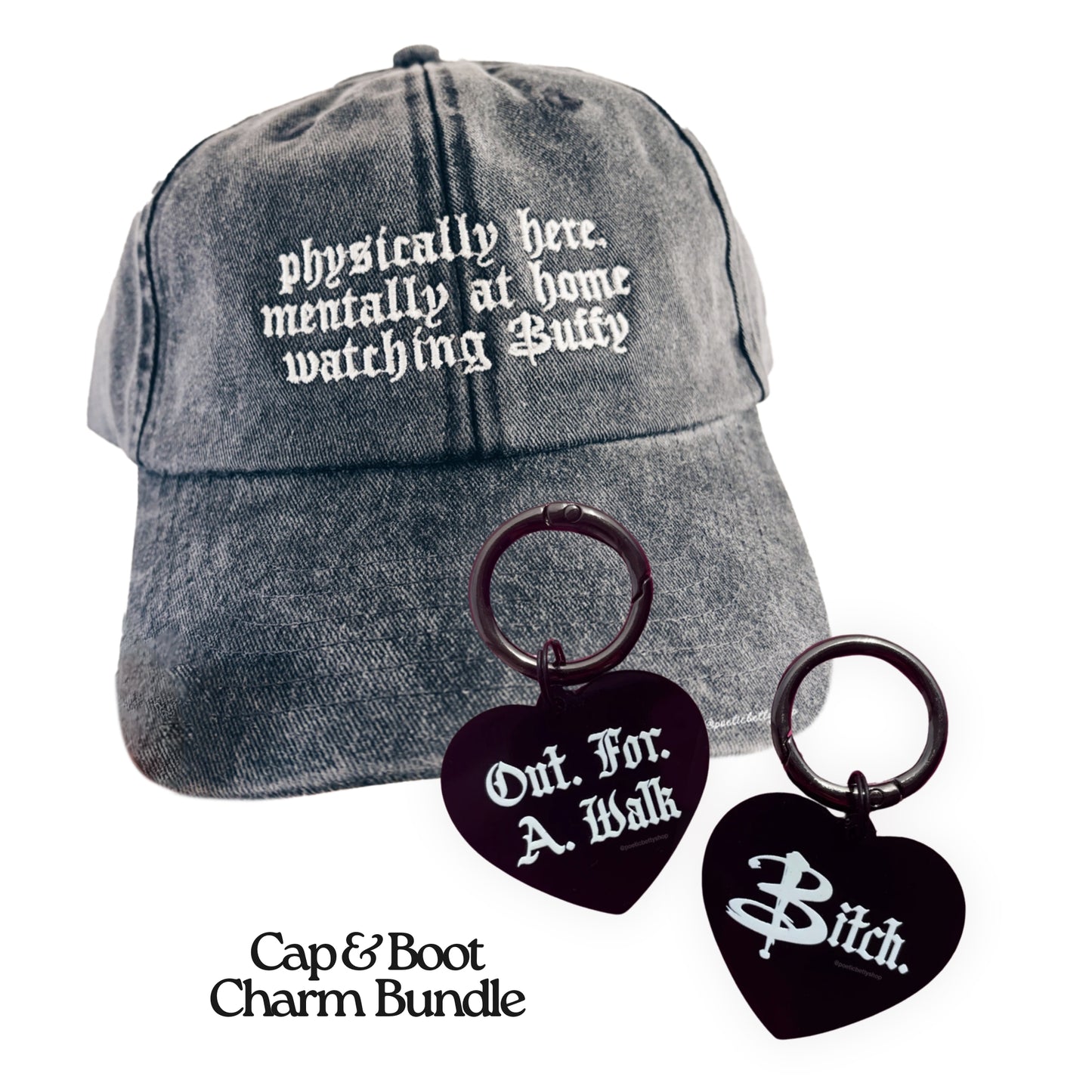 Buffy Bundle: Out For A Walk Buffy Boot Charms & Mentally Embroidered Cap
