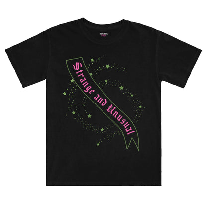 Strange and Unusual Spooky Stars and Sash Black Cotton T-Shirt