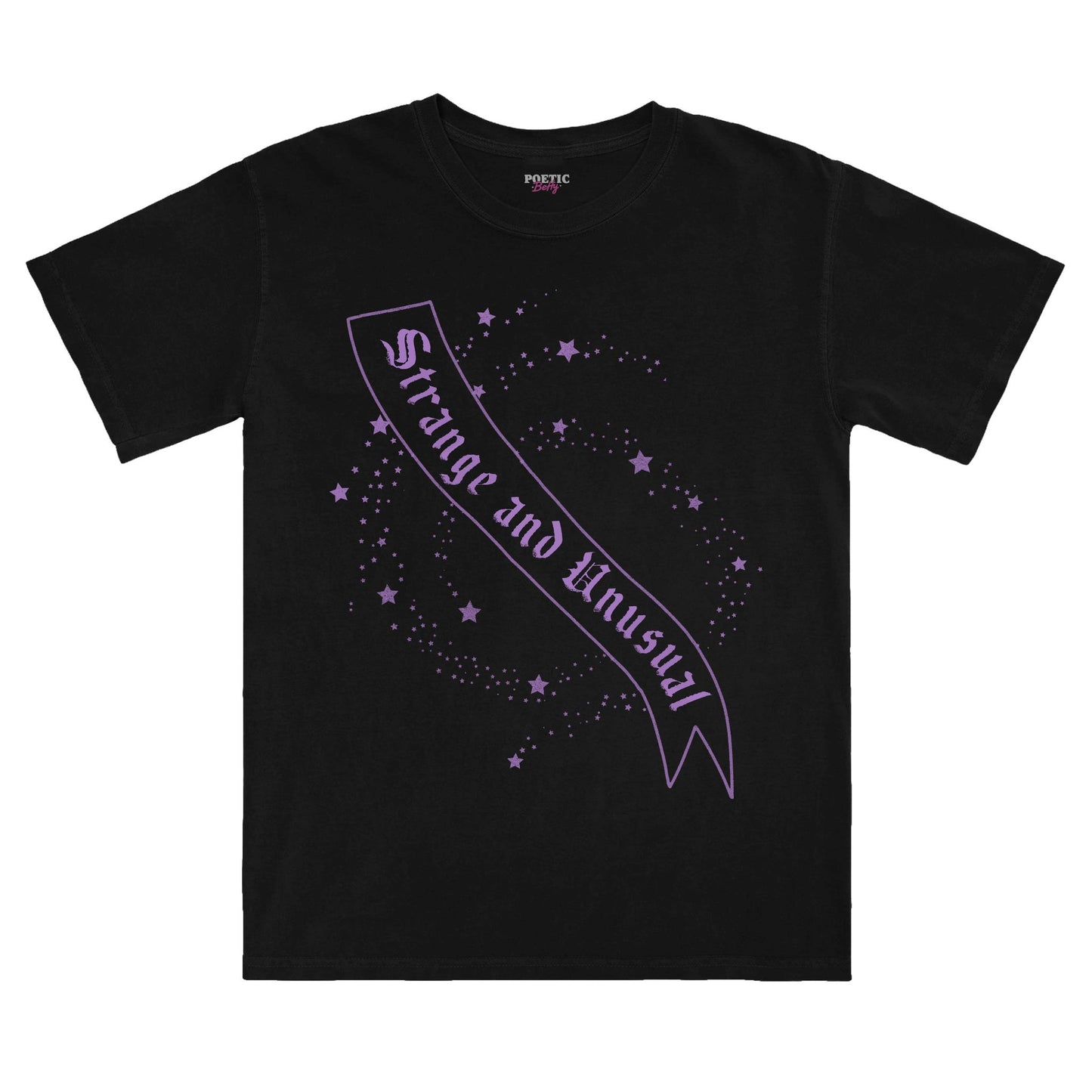 Strange and Unusual Spooky Stars and Sash Black Cotton T-Shirt