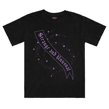 Strange and Unusual Spooky Stars and Sash Black Cotton T-Shirt
