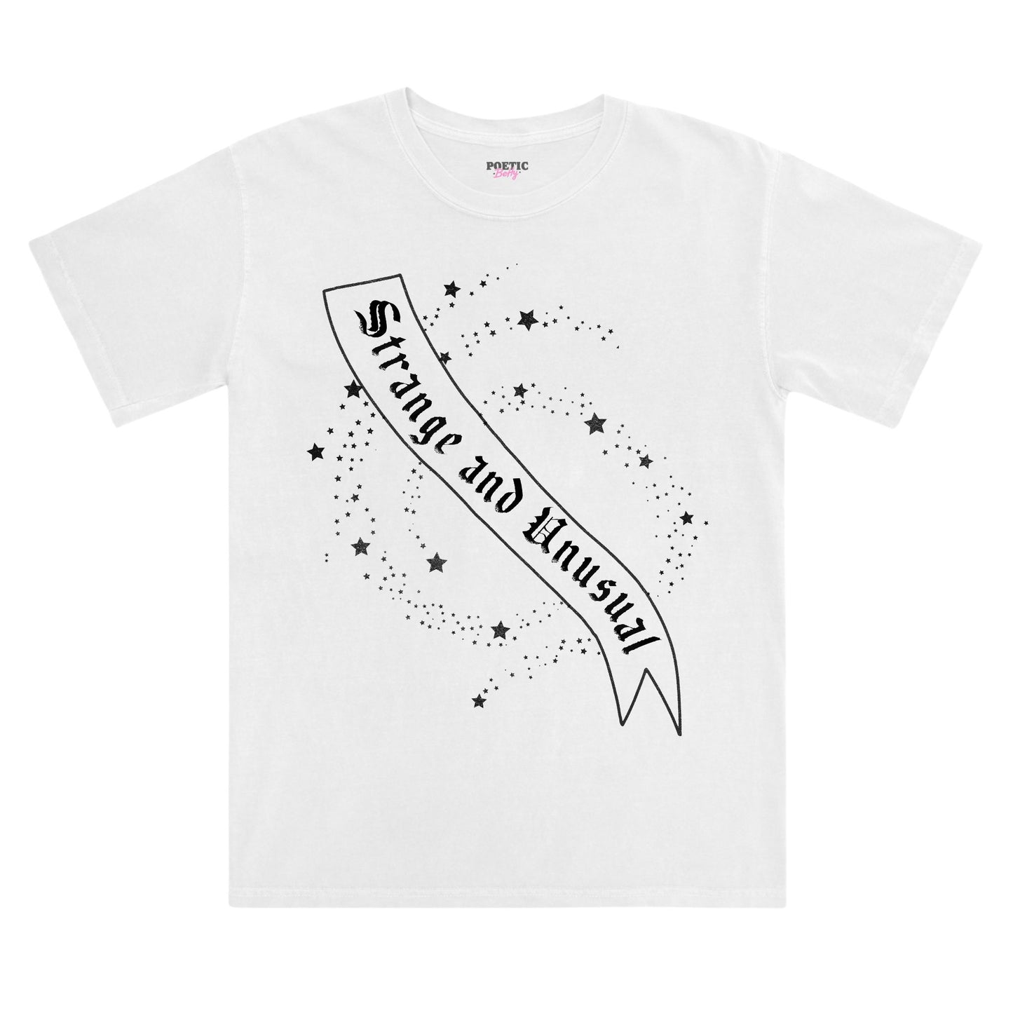 Strange and Unusual Spooky Stars and Sash Black Cotton T-Shirt