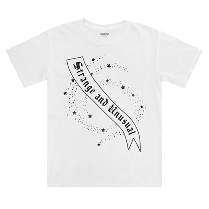 Strange and Unusual Spooky Stars and Sash Black Cotton T-Shirt