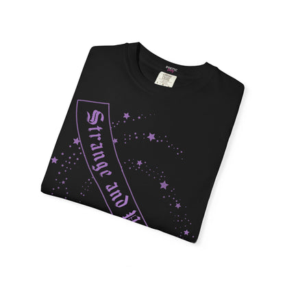 Strange and Unusual Spooky Stars and Sash Black Cotton T-Shirt