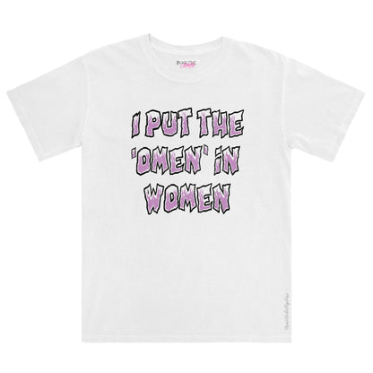 I Put The Omen in Women Feminist Horror T-Shirt Black Unisex