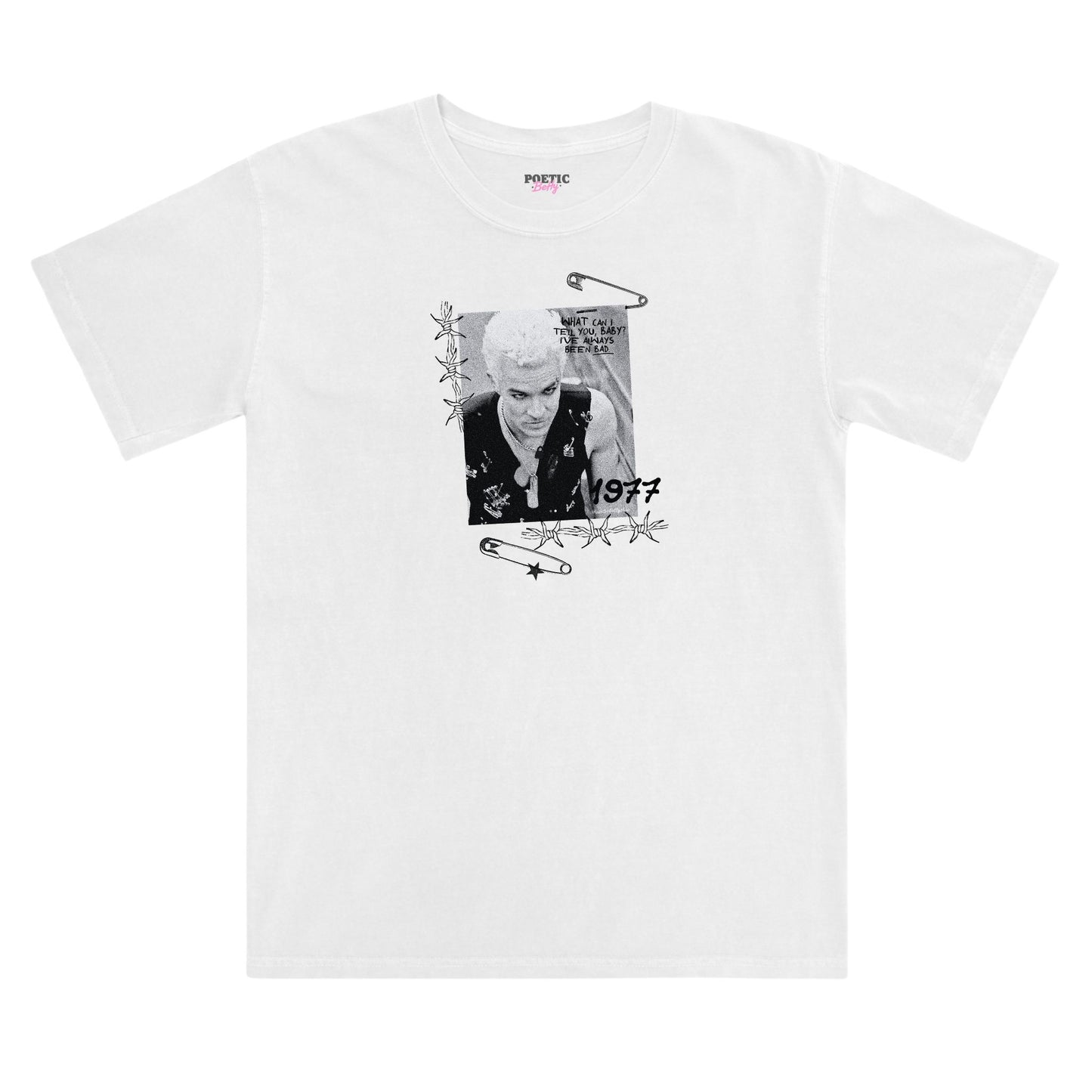 Spike Safety Pin Up Idol Vintage Style Buffy Inspired White Cotton T-Shirt