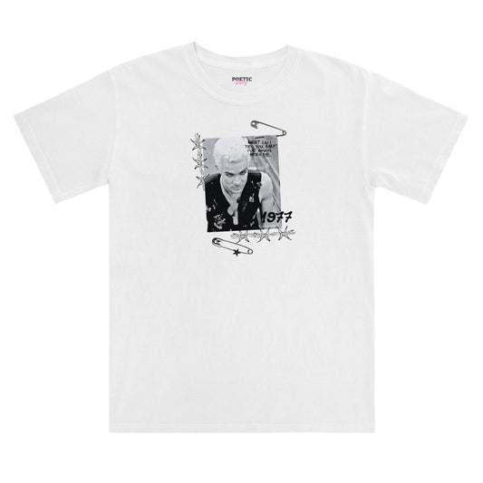 Spike Safety Pin Up Idol Vintage Style Buffy Inspired White Cotton T-Shirt