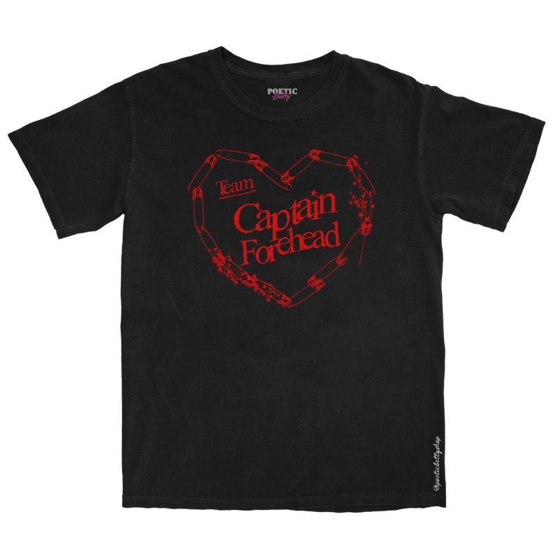 Team Captain Forehead Angel Vampire Safety Pin Graphic T-Shirt 100% Cotton Black