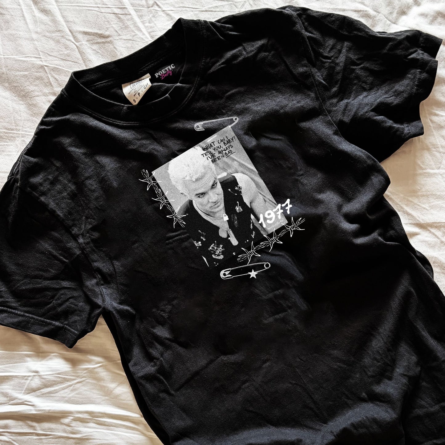 Spike Safety Pin Up Idol Vintage Style Buffy Inspired White Cotton T-Shirt