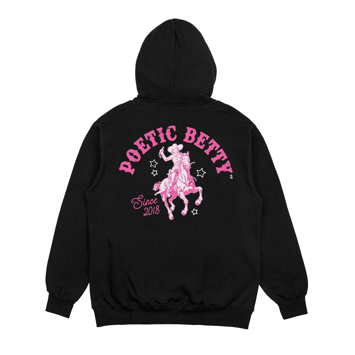 Poetic Betty™ Retro Cowgirl Betty Unisex Pink Pullover Hoodie Front & Back Print