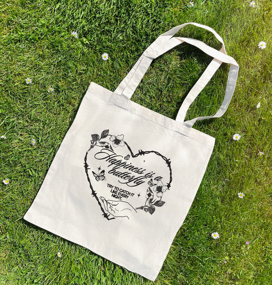 Lana Del Rey Happiness is a Butterfly inspired Natural Cotton Tote Bag