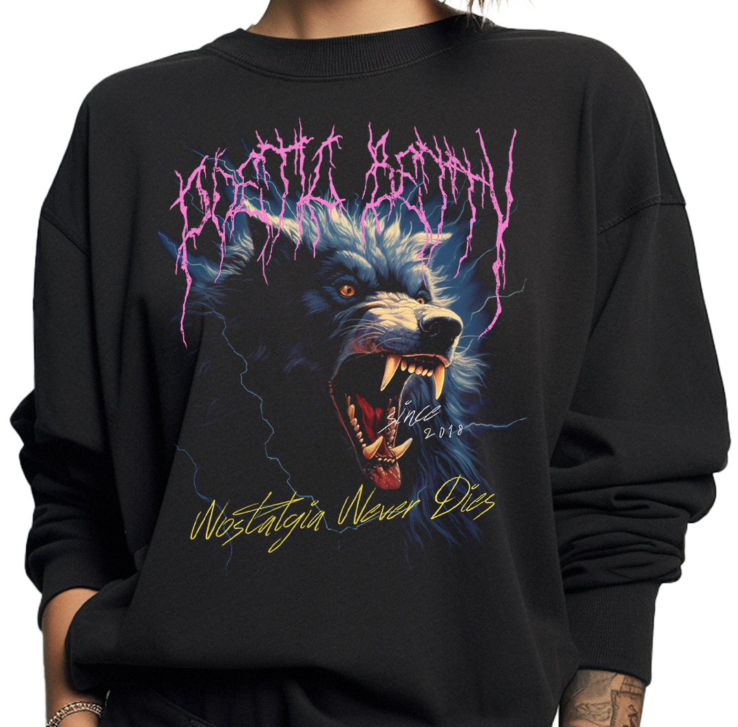 Poetic Betty™ Werewolf 80s Metalcore Inspired Black Unisex 100% Cotton Sweatshirt