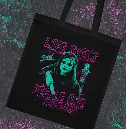 Life Sucks and People Are Jerk Offs Lisa Frankenstein inspired movie film Black Cotton Tote Bag
