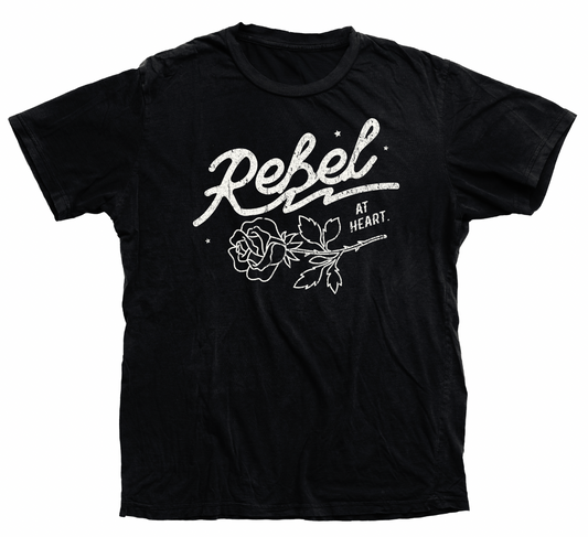 Rebel At Heart Cowgirl Western Rose Alternative Black 100% Cotton T-Shirt