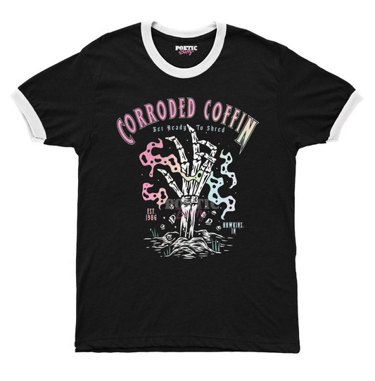 Corroded Coffin 80s Band Tour Retro Ringer T-Shirt Unisex 100% Cotton