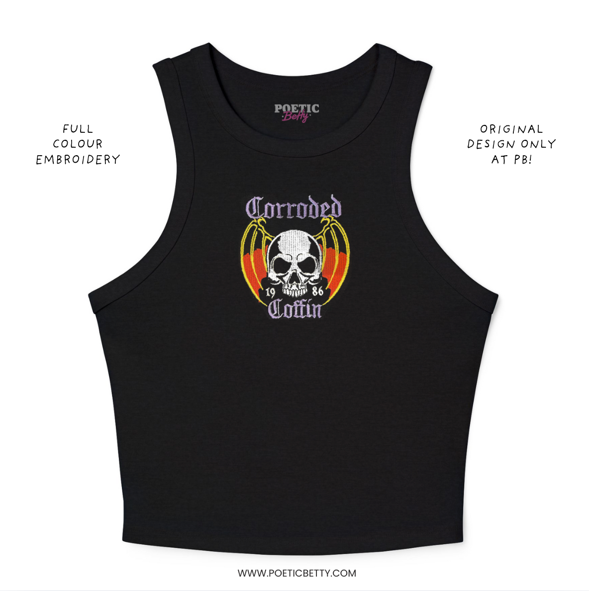 Corroded Coffin Embroidered Skull Eddie Munson 1986 Racer Back