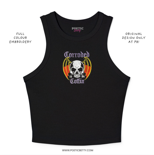 Corroded Coffin Embroidered Skull Eddie Munson 1986 Racer Back