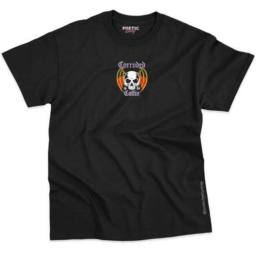 Corroded Coffin Embroidered Retro Skull Eddie Black T-Shirt