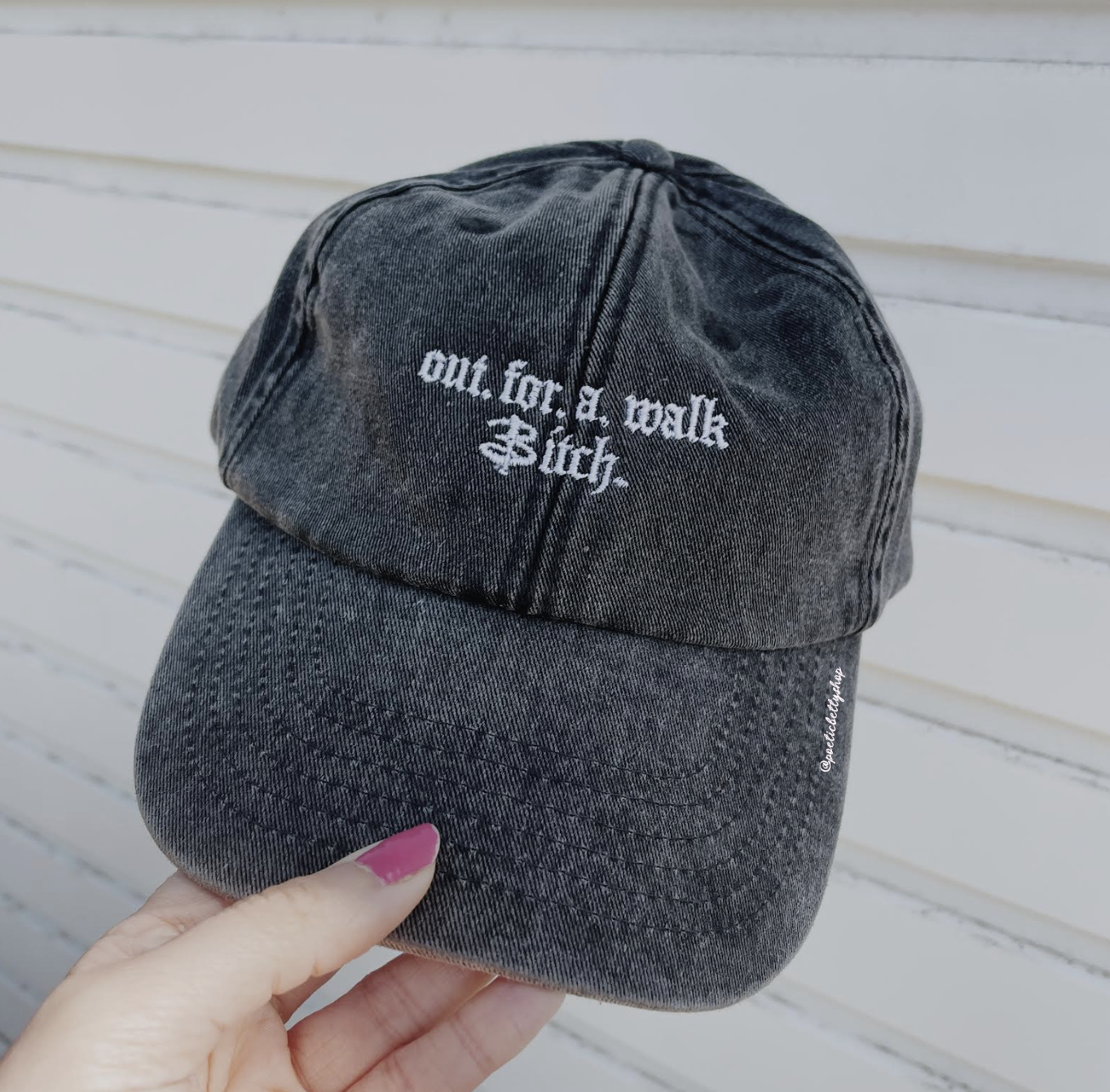 Out For A Walk Bitch Buffy Spike Inspired Vintage Black Embroidered Cap