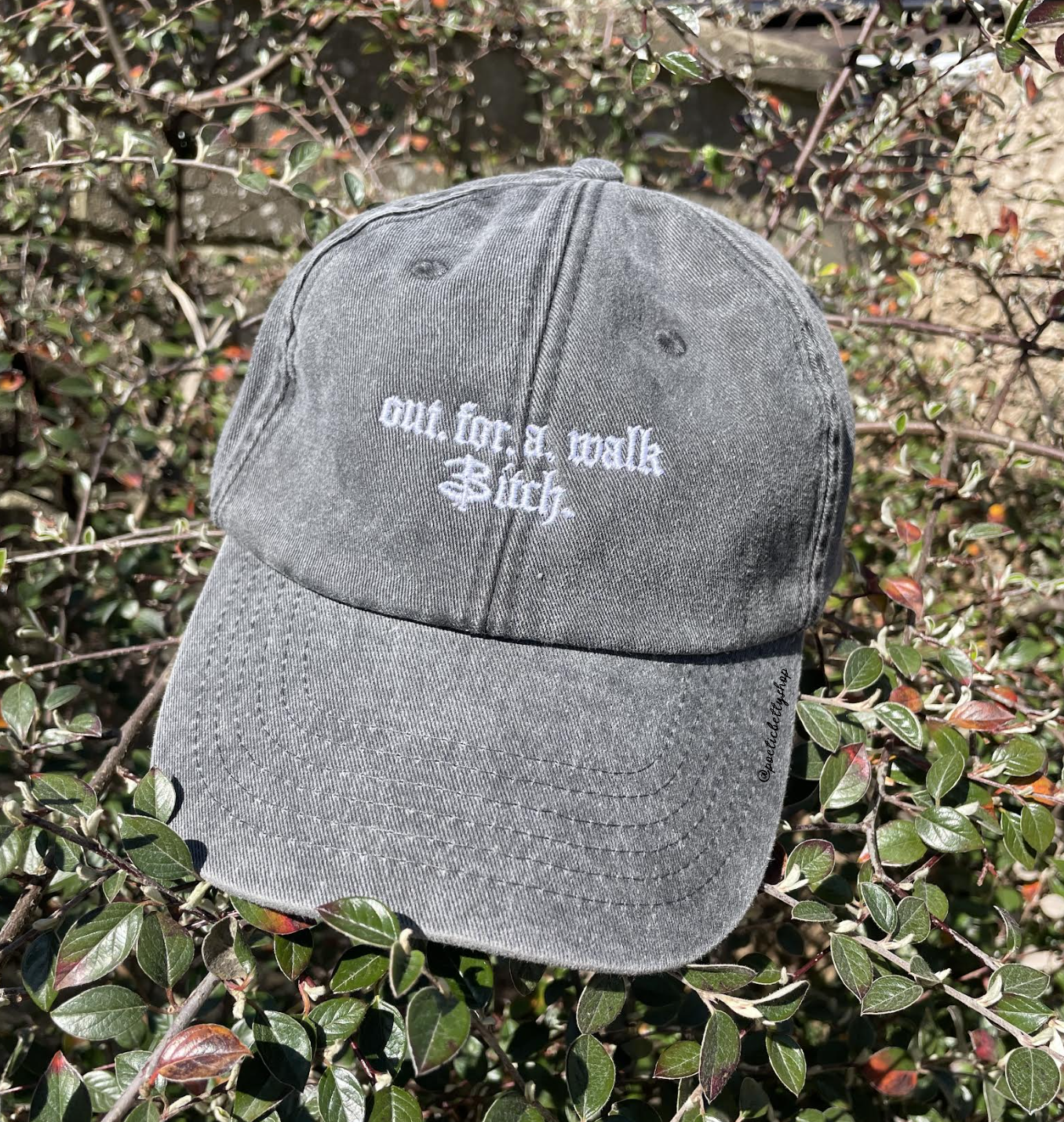 Out For A Walk Bitch Buffy Spike Inspired Vintage Black Embroidered Cap