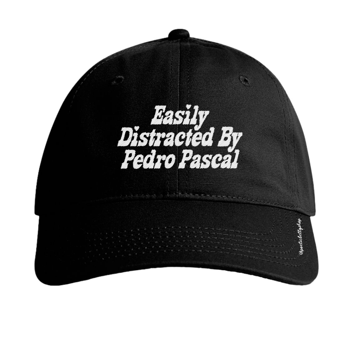 Easily Distracted By Pedro Pascal Black Embroidered Baseball Cap